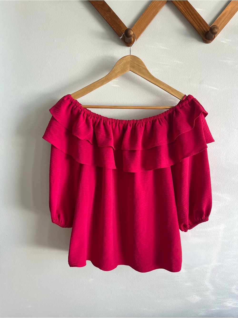 Flowy Boho Off-Shoulder Ruffle Women’s Top in Fuschia